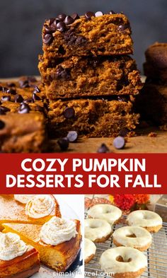 collage of pumpkin desserts with text overlay that reads cozy pumpkin desserts for fall