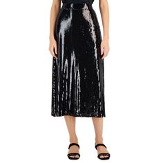 Make Your Next Night Out Sparkle With This Elegant Midi Skirt From Alfani, Covered In Sequins From Hip To Hem. Approx. Model Height Is 5'10" And She Is Wearing Size Small Approx. 33" Long Pull-On Style; Elasticized Back Waistband Sequins Throughout Unlined This Garment Was Made In A Factory That Supports Women Worker Empowerment Through Rise, Which Creates Partnerships To Enable Workplace-Based Interventions On Health, Financial Inclusion And Gender Equality Polyester/Spandex Machine Washable Im Black Long Sequin Skirt, Long Black Sequined Skirt, Glamorous Black Spring Skirt, Spring Black Sequin Skirt, Black Sequined Skirt For Spring, Glamorous Knee-length Spring Bottoms, Black Midi Skirt For Night Out, Elegant Midi Skirt, Black Straight Skirt