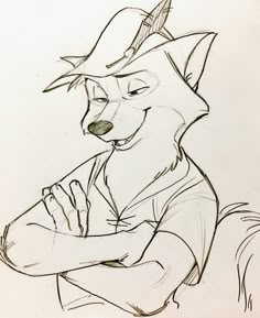 a drawing of a fox with a hat on it's head and arms crossed