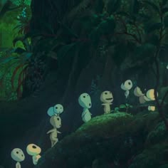 the animated characters are walking through the forest together in this scene from the movie peanuts