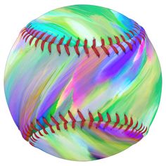 a colorful baseball ball with red stitchs on it