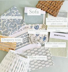 many different types of fabric samples and labels