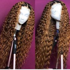 Peruvian Hair Brown Ombre Color Dark Root Lace Front Wig – Prosp Hair Shop Deep Wave Wig Color, Brown To Red Ombre, Blond Wigs, Reddish Hair, Honey Blond, Deep Wave Wig, Curly Lace Wig, Human Lace Wigs, Hair Blond