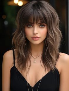 Medium Hair Bangs Hairstyle, Medium Hair With Curtain Bangs Layers, Medium Length Hair With Layers With Bangs, Fringe Bangs Medium Hair, Funky Haircuts For Women, Thick Hair Shag Haircut, Medium Length Haircut 2024 Women, Medium Hair Cuts 2024