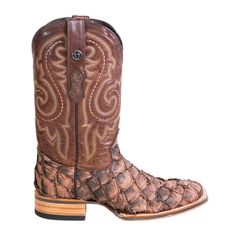 Tanner Mark Men's Genuine Monster Fish Square Toe Boots Brown — CaballoBronco.com