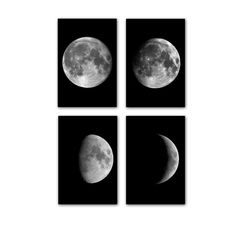 four pictures of the moon in black and white