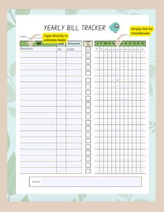 a printable bill tracker is shown with the words,'very bill tracker '