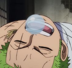 an animated image of a man with bandages on his head