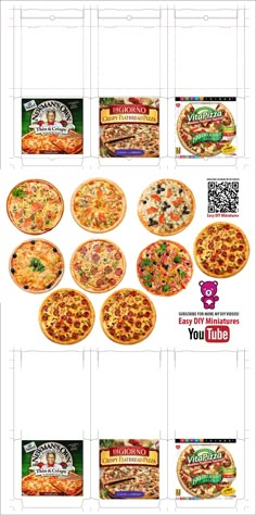 several pizzas are shown in an advertisement for krispy kreme