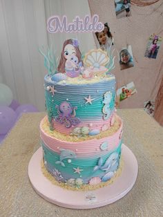 Mermaid Cakes, Mermaid Birthday, 4th Birthday, Event Decor, Ariel, Confetti, Cute Art, Cake Decorating, Gift Set