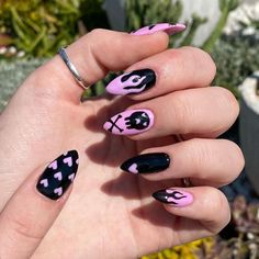 15 Pink And Black Nail Design Ideas Beautiful Dawn Designs Pink Nails With Flames, Black And Pink Flame Nails, Black And Pink Heart Nails, Cute Pink And Black Nails, Cool Black Nail Ideas, Black Pink Nails Designs, Nail Black Design, Cool Design Nails, Different Nail Designs On Each Nail