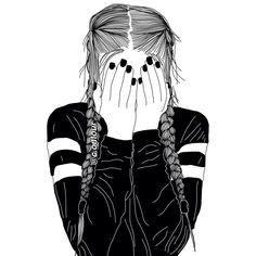 a drawing of a girl covering her face with her hands