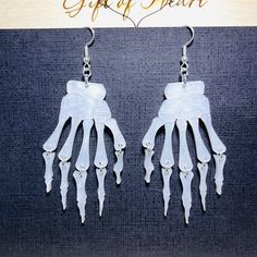 White Drop Earrings For Halloween, Novelty White Pierced Jewelry, Handmade Bone Jewelry For Halloween, Hypoallergenic White Jewelry For Halloween, Iridescent Earrings, Halloween Skeleton Hand, 3d Printing Diy, Whimsical Halloween, Unique Fall