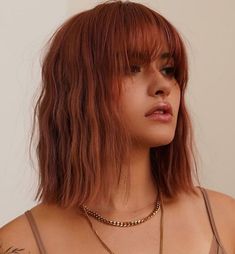 Messy Wavy Hair, Lob Haircut, Wispy Bangs, Long Hair With Bangs, Hair Inspiration Color, Orange Hair, Hair Inspo Color, Ginger Hair