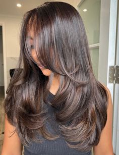 Different Styles Of Layered Hair, Blowouts On Medium Hair, Rounded Long Layers With Face Framing Pieces, Medium Long Haircut With Layers Waves, Haïr Cut Thick Medium Hair, Mid Length With Long Layers, Butterfly Haircut Dark Brown Hair, Layered Hair Extensions Before And After, Layers And Angles Medium Hair