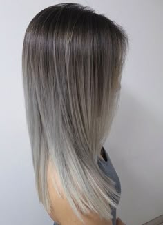 Silver Ombre Hair, Brown Ombre Hair Color, Balayage Lob, Grey Ombre Hair, Brown Ombre Hair, Hair Blond, Silver Hair Color, Silver Blonde, Brunette Balayage Hair