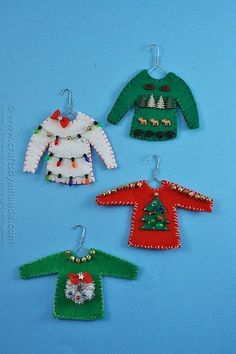 several different pictures of christmas sweaters and other items made out of felt or yarn