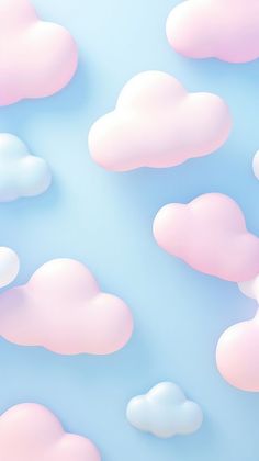 there are many pink and white clouds in the blue sky with one cloud above it