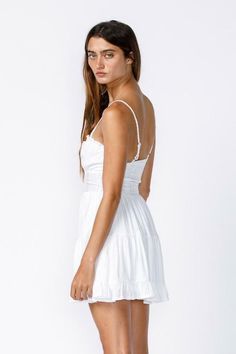 Final Sale - Get it before it's gone! If you love wearing pretty dresses, then the Koa White Sundress is the sundress for you! White tone-on-tone stripe print woven fabric, starts at a sleeveless bodice (with a ruffle trim sweetheart neckline with keyhole tie), and fitted bodice, while the matching high-waisted mini skirt forms ruffle tiered layers below. Adjustable straps and smocked back create a perfect fit. DETAILS & CARE Rayon. Lined. Machine wash cold. Imported. Striped Print Dresses, Cute Sundress, Boho Pink, White Sundress, Pink Boho, Dress Boho, Fitted Bodice, Stripe Print, Ruffle Trim