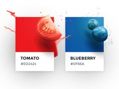 tomato and blueberry are on the opposite side of each other