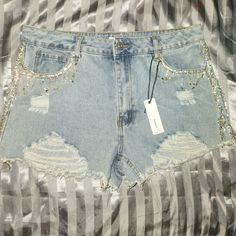 Reposhing This Item I Purchased From @Swil259. Loved It, But Ready To Rotate For Something New. Questions? Leave A Comment Below! Bling Denim, Black Distressed Shorts, 90s Fits, Blue And White Shorts, Black Jean Shorts, Curvy Jeans, Distressed Jean Shorts, Blue Jean Shorts, Dark Blue Jeans