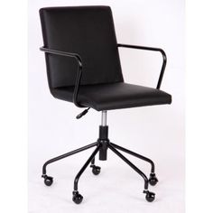 a black office chair with casteors and wheels