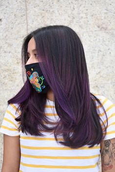 Straight Hair Purple Highlights, Magenta Peekaboo Highlights, Purple Highlights Brown Hair Straight, Hair Color For Black Hair Indian, Purple Hair On Brown Skin, Purple Hair Brown Skin, Black And Violet Hair, Purple Hair Highlights Brown