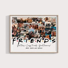 a collage of friends is displayed in a wooden frame with the words friends on it