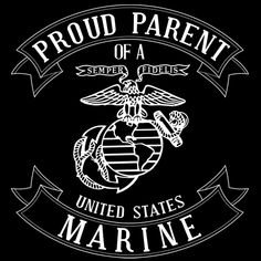 an emblem with the words proud parent of a united states marine in white on a black background