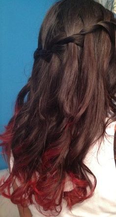 Tips Of Hair Dyed Red, Red Dyed Ends Of Hair, Ends Of Hair Dyed Red, Red Tip Hair Dip Dyed, Colored Ends Of Hair Brunettes, Dyed Ends Of Hair Brunettes, Tips Of Hair Dyed, Red Hair Ends, Red Dip Dye Hair