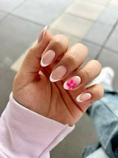 Pink Flower Acrylics, Nail French Tip Ideas, French Trendy Nails, Nail Ideas French Tip Almond, Summer Nail Flower, Nails Design French Tip Ideas, Nails 2024 Summer, Nails Summer French Tip, Summer Nail Inspo 2024