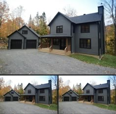 this is an image of a two story house in the fall and after it has been painted