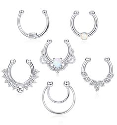 PRICES MAY VARY. 💎SEPTUM RING💎You will get variety of 6pcs fake septum rings give you mutiply wearring outfit, No need to endure the troubles of piercing, you can also enjoy the charm of cool body jewelry 💎PREMIUM MATERIALS💎In ancient greek mythology, Opal is a magic stone left by angels when they land, woman wearing an opal ring is an incarnation of an angel and can bring happiness to herself and those around her, symbolizing hope, purity, truth and luck. Make It look so dazzling, Exquisite Septum Woman, Nose Ring Sizes, Fake Septum Ring, Tiny Nose, Hoop Jewelry, Ancient Greek Mythology, Opal Nose Ring, Septum Rings, The Troubles