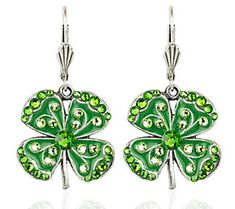 Add some luck to your look with these four-leaf clover earrings decorated with Swarovski crystals. From Anne Koplik. 4 Leaf Clovers, 4 Leaves, Peridot Green, Clover Earrings, Fern Green, Leaf Clover, Green Crystals, Four Leaf Clover, Clover Leaf