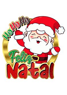 a cartoon santa clause with the words hello, feli's natal