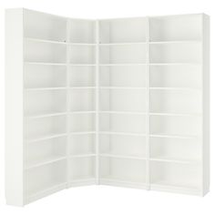 an open white bookcase with shelves on both sides