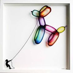 a balloon dog is being pulled by a string