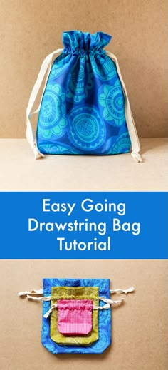 an easy going drawstring bag with the instructions to make it in two different colors