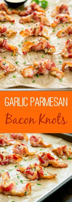 garlic parmesan bacon knots on a baking sheet