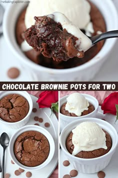 chocolate brownie pots for two with ice cream on top