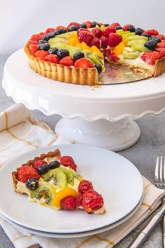 there is a pie with fruit on it