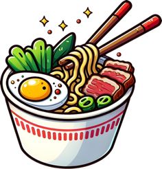 a bowl of ramen with chopsticks and an egg