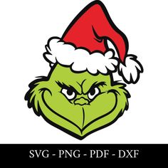 the grin face with a santa hat on it's head and text that reads svg - png - df - dxf