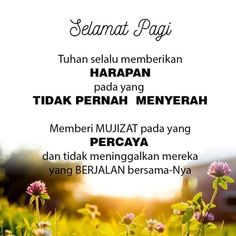 an advertisement with the words selamat pagi written in different languages and flowers