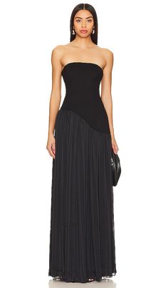 Lovers and Friends Alice Strapless Gown in Black | REVOLVE Wedding Guest Dress Revolve, Black Outfits For Wedding Guest, Black Guest Wedding Dress, Formal Dress Aesthetic, Bridesmaids Black Dresses, Black Tie Wedding Guest Dress Summer, Fancy Party Outfit, Black Formal Dresses, Formal Wedding Guest Attire