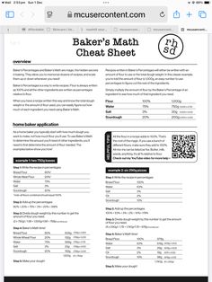 the baker's math check sheet is displayed on an iphone screen, with text below it