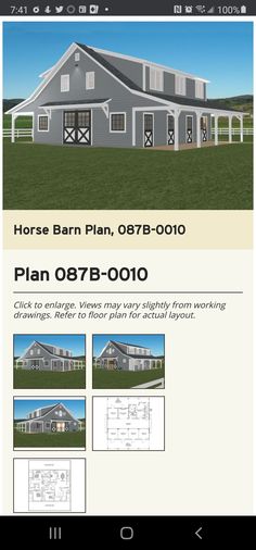 the horse barn plan is shown on an iphone screen, and it's full size