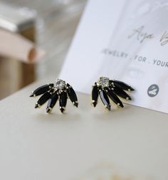 These vintage but modern earrings are the perfect addition to any formal attire long after that special day. The elegance of these Black Swarovski crystal earrings will make a statement entirely on their own but will also stand out when paired with other pieces of jewelry. For more earrings in my shop: https://www.etsy.com/il-en/shop/Ayajewellery?ref=listing-shop-header-item-count§ion_id=18067180 * I plate the earrings 18 karat gold / silver / rose gold Over Brass ** Nikel free ** especially gir Elegant Clip-on Crystal Earrings, Elegant Formal Clip-on Crystal Earrings, Black Earrings With Sparkling Stones For Party, Elegant Clip-on Crystal Earrings For Anniversary, Elegant Evening Sparkling Stones Diamond Earrings, Black Cubic Zirconia Earrings For Evening, Elegant Evening Cluster Clip-on Earrings, Elegant Clip-on Cluster Earrings For Evening, Chic Formal Dangle Crystal Earrings