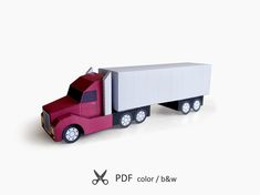 a paper model of a semi truck on a white background with the words b & w version below it