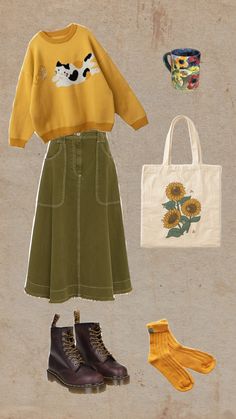 Reading Outfit Aesthetic, Oh Jess Marie, 90s Aesthetic Outfit Plus Size, Art Fashion Aesthetic, Homesteading Aesthetic Outfit, Colourful Retro Outfits, Ghibli Clothes Inspired Outfits, Baking Outfit Aesthetic, Honey Inspired Outfits